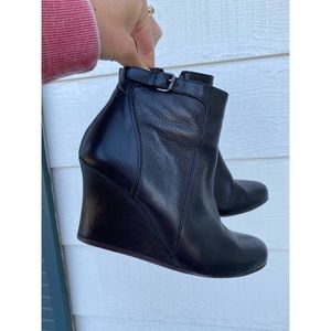 Lanvin Black Leather Wedge Booties
